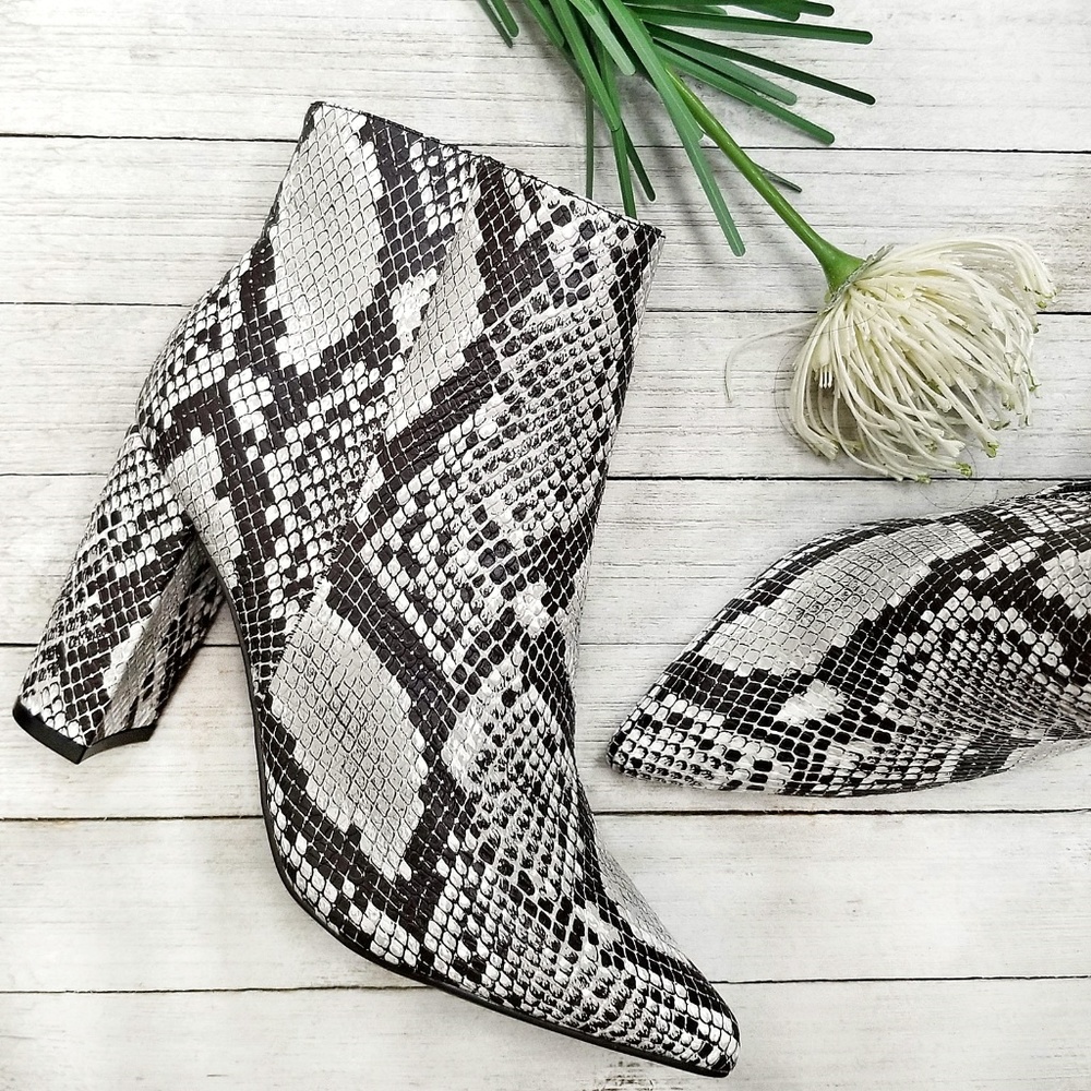 New Snake Chunky Heel Point Toe Booties Boots